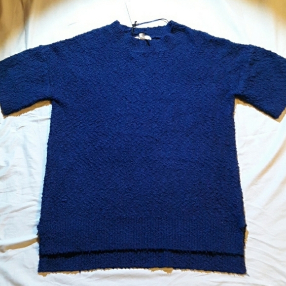 *NEW! WOMEN'S CREW NECK KNIT PULL OVER TOP BLOUSE SHORT SLEEVE SWEATER NAVY XS - Picture 2 of 7